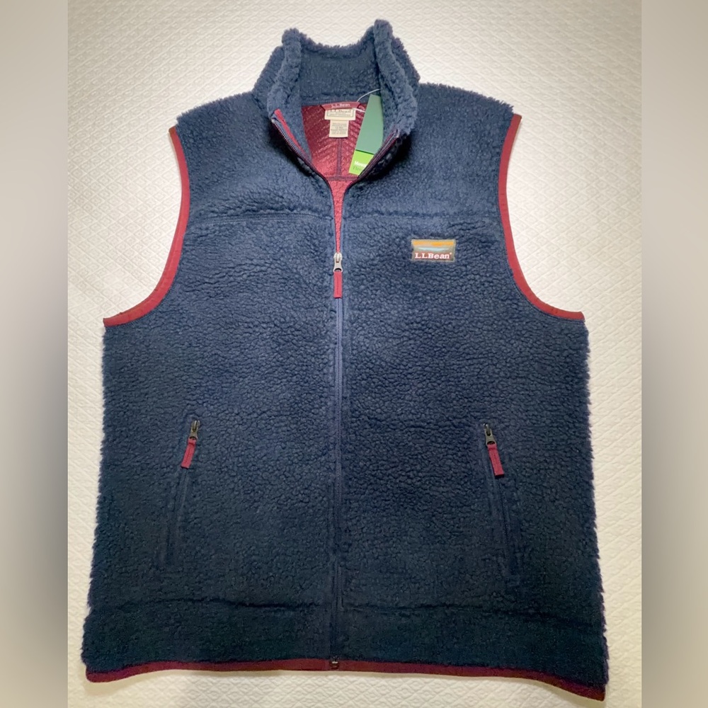 Men’s LL Bean Mountain Pile Navy Blue Sherpa-style Fleece Vest, Large, NWT